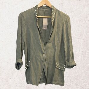 NAIF Olive Green Blazer with Pearl Accents